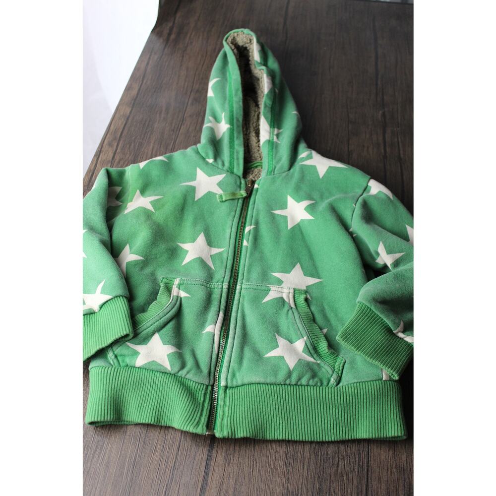 Mini Boden star hoodie 3/4y Sherpa lined warm thick green full zip funky shabby - Picture 3 of 6